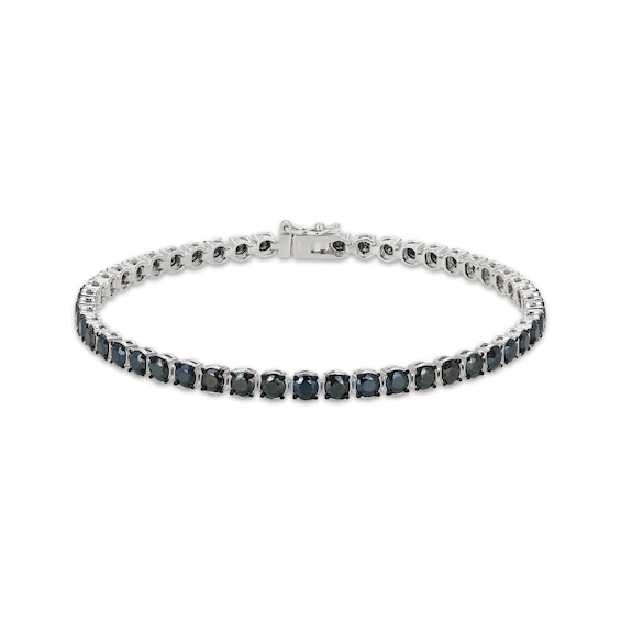 Men's Black Sapphire Tennis Bracelet Sterling Silver 8.5"