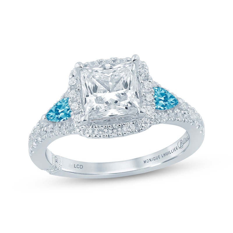 Main Image 1 of Monique Lhuillier Bliss Princess-Cut White & Blue Lab-Grown Diamond Engagement Ring 2-3/4 ct tw 18K White Gold