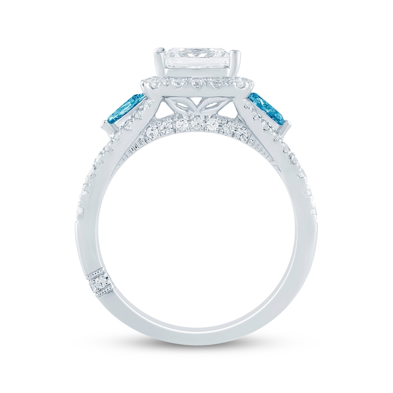 Main Image 3 of Monique Lhuillier Bliss Princess-Cut White & Blue Lab-Grown Diamond Engagement Ring 2-3/4 ct tw 18K White Gold