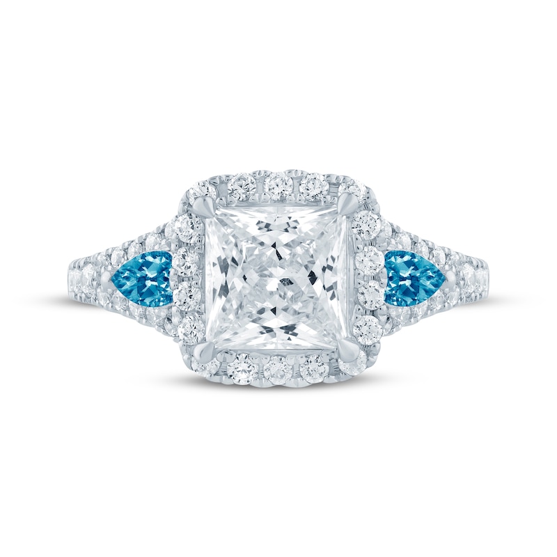 Main Image 4 of Monique Lhuillier Bliss Princess-Cut White & Blue Lab-Grown Diamond Engagement Ring 2-3/4 ct tw 18K White Gold