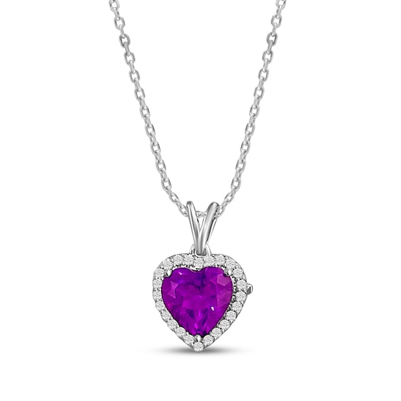 Heart-Shaped Amethyst & White Lab-Created Sapphire Locket Necklace Sterling Silver 18"