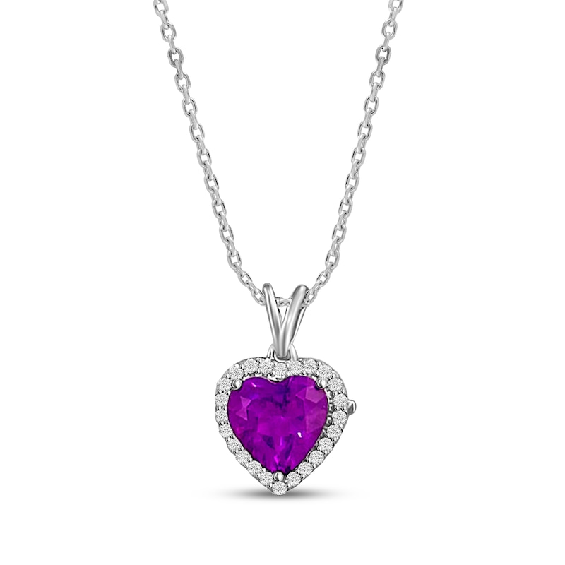 Main Image 1 of Heart-Shaped Amethyst & White Lab-Created Sapphire Locket Necklace Sterling Silver 18"