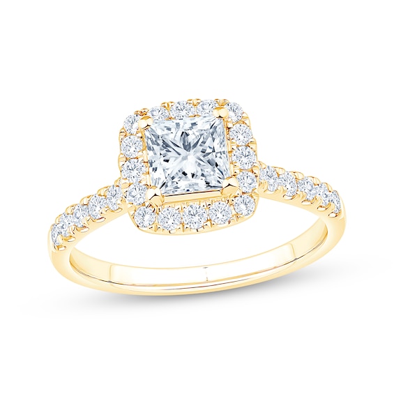 Adore Heirloom Certified Princess-Cut Diamond Halo Engagement Ring 1-1/5 ct tw 18K Yellow Gold