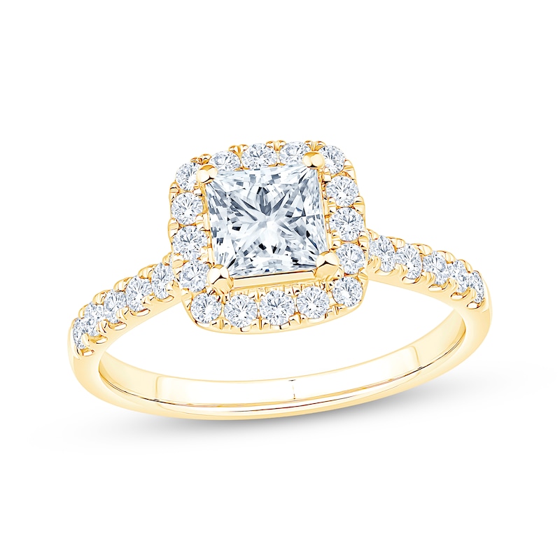 Main Image 1 of Adore Heirloom Certified Princess-Cut Diamond Halo Engagement Ring 1-1/5 ct tw 18K Yellow Gold
