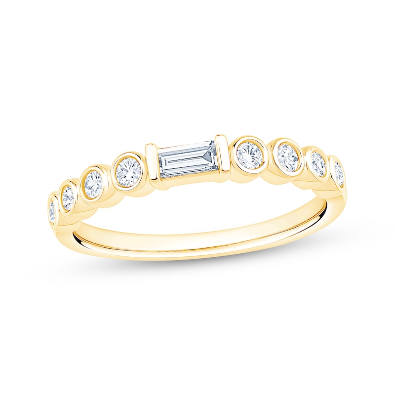 Main Image 1 of Baguette & Round-Cut Diamond Anniversary Ring 1/3 ct tw 10K Yellow Gold
