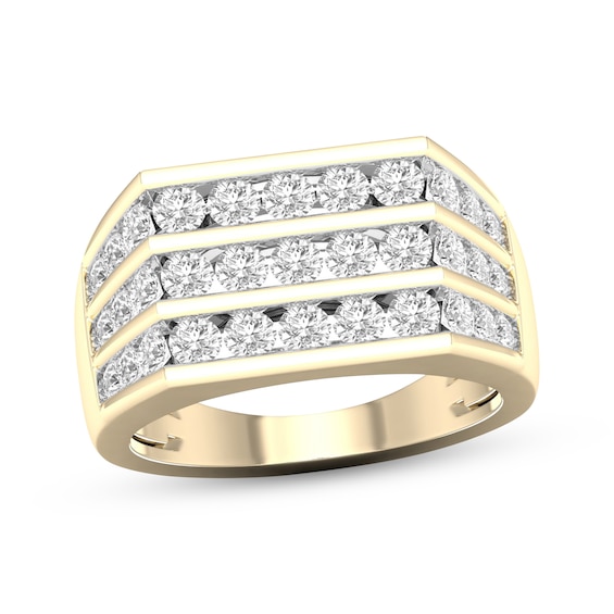 Men's Lab-Grown Diamond Three-Row Ring 2 ct tw 24K Yellow Gold Vermeil Sterling Silver