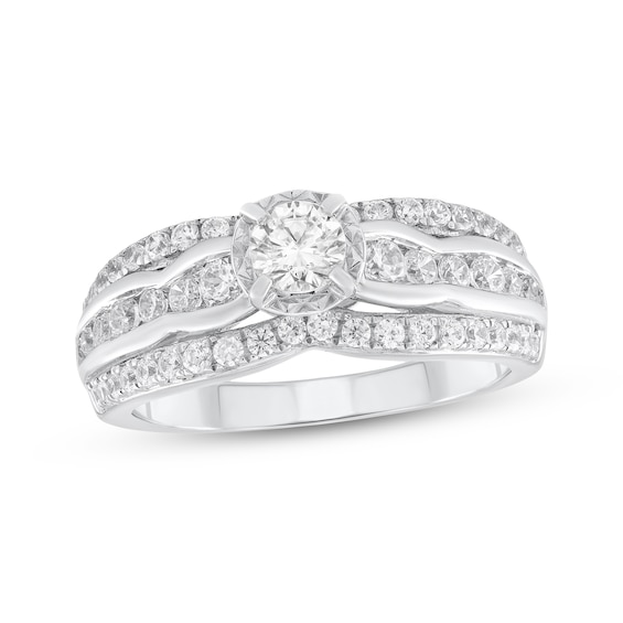 Adore Round-Cut Diamond Three-Row Engagement Ring 7/8 ct tw 14K White Gold