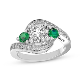 White Lab-Created Sapphire & Lab-Created Emerald Bypass Ring Sterling Silver