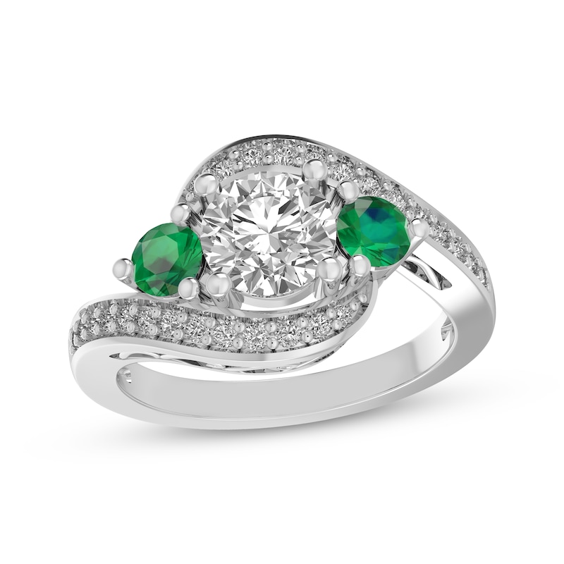 Main Image 1 of White Lab-Created Sapphire & Lab-Created Emerald Bypass Ring Sterling Silver