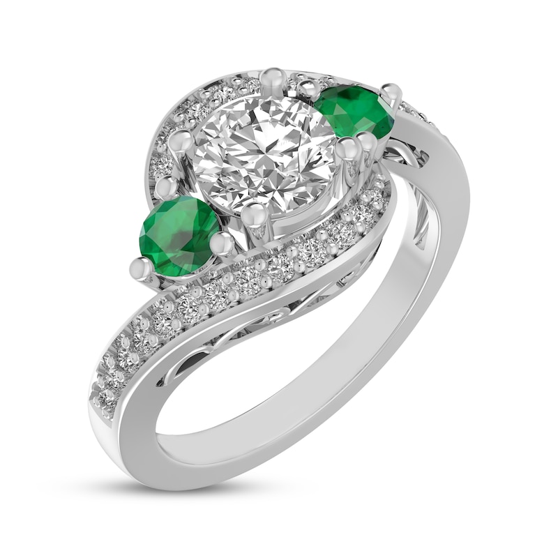 Main Image 2 of White Lab-Created Sapphire & Lab-Created Emerald Bypass Ring Sterling Silver