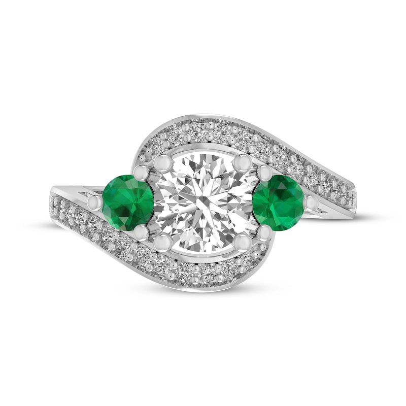 Main Image 3 of White Lab-Created Sapphire & Lab-Created Emerald Bypass Ring Sterling Silver