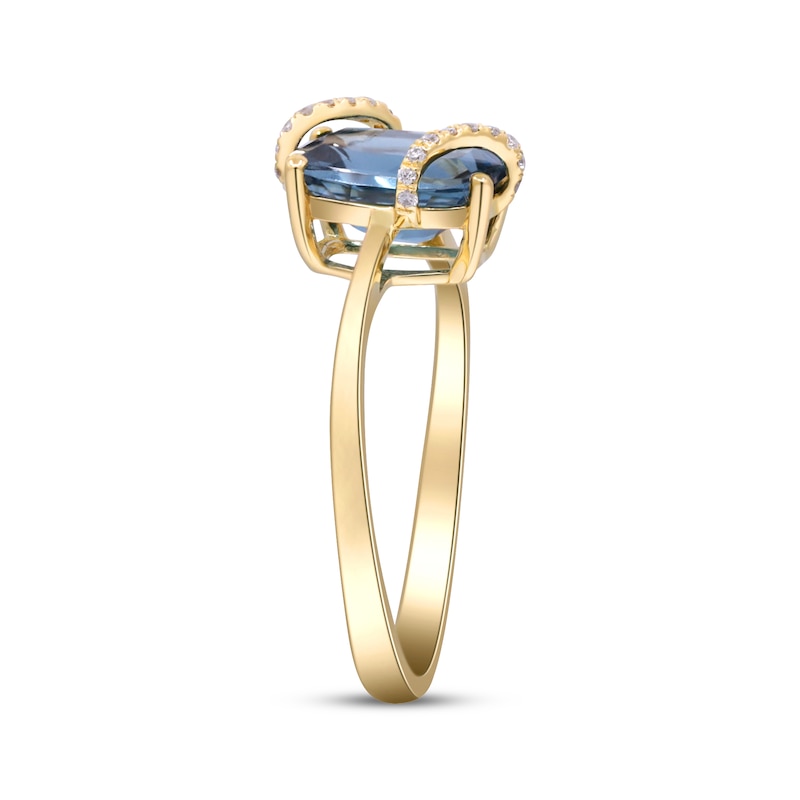 Main Image 2 of Cushion-Cut London Blue Topaz & Diamond Wrapped Ring 1/15 ct tw 10K Yellow Gold