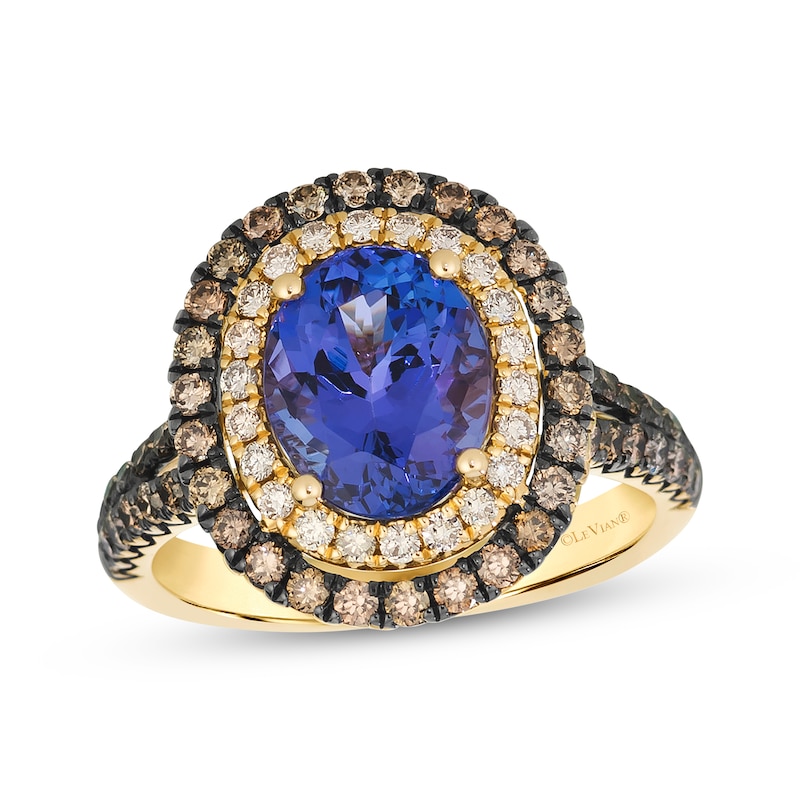 Main Image 1 of Le Vian Oval-Cut Tanzanite Double Halo Ring 1 ct tw Diamonds 14K Honey Gold