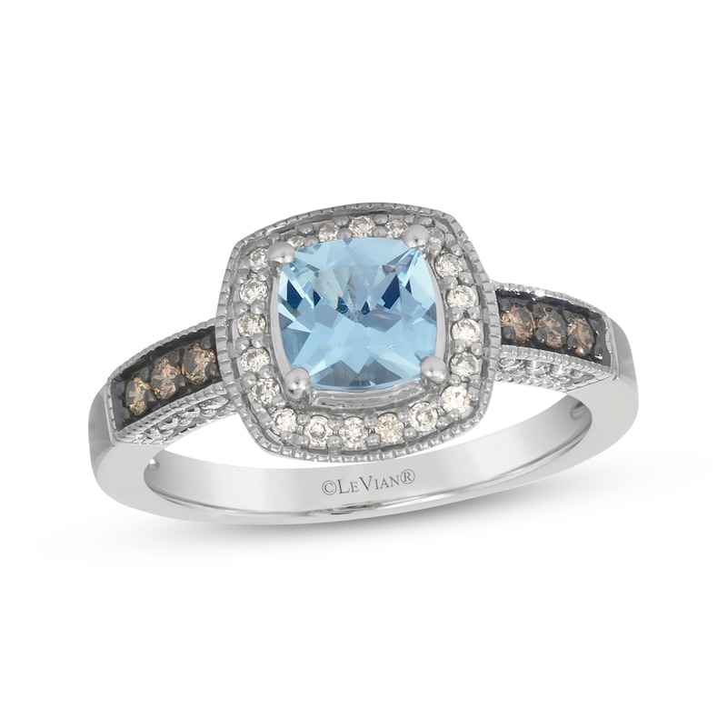 Main Image 1 of Le Vian Cushion-Cut Aquamarine Ring 1/4 ct tw Diamonds 14K Vanilla Gold