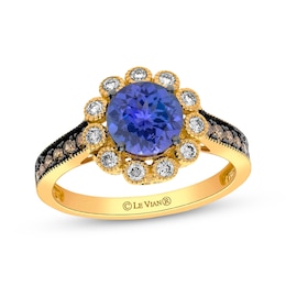 Le Vian Tanzanite Flower Halo Ring 3/8 ct tw Diamonds 14K Honey Gold