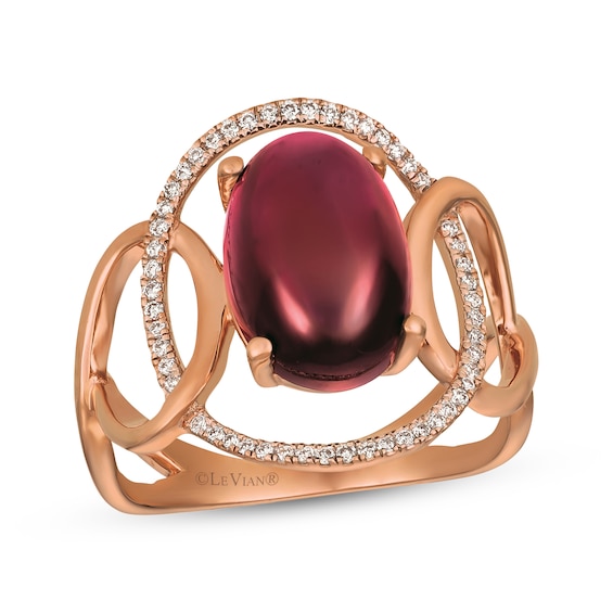 Le Vian Oval-Cut Rhodolite Garnet Ring 1/6 ct tw Diamonds 14K Strawberry Gold