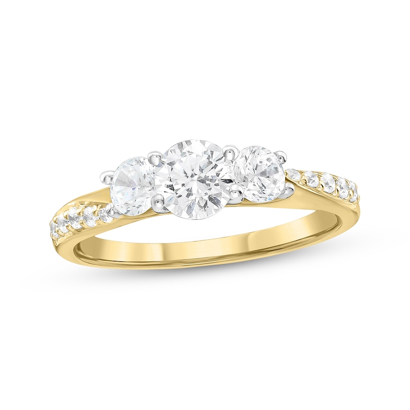 Main Image 1 of Adore Round-Cut Diamond Three-Stone Engagement Ring 1 ct tw 10K Yellow Gold
