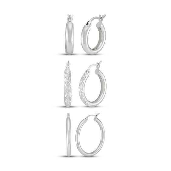 Three-Pair Hoop Earrings Set Sterling Silver