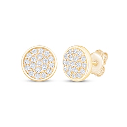 Multi-Diamond Circle Stud Earrings 1/3 ct tw 10K Yellow Gold
