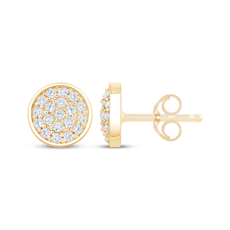 Main Image 3 of Multi-Diamond Circle Stud Earrings 1/3 ct tw 10K Yellow Gold