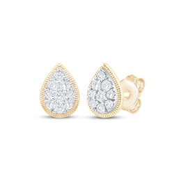 Multi-Diamond Teardrop Stud Earrings 1/6 ct tw 10K Yellow Gold