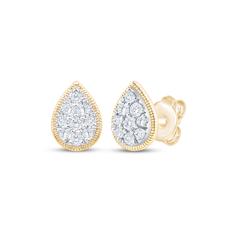 Main Image 1 of Multi-Diamond Teardrop Stud Earrings 1/6 ct tw 10K Yellow Gold