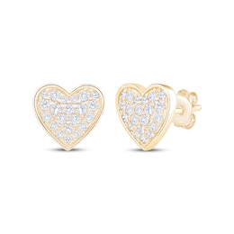 Multi-Diamond Heart Stud Earrings 1/3 ct tw 10K Yellow Gold