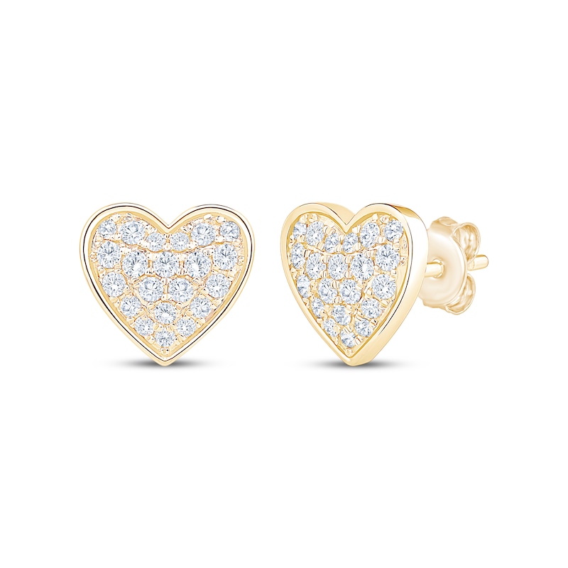 Main Image 1 of Multi-Diamond Heart Stud Earrings 1/3 ct tw 10K Yellow Gold