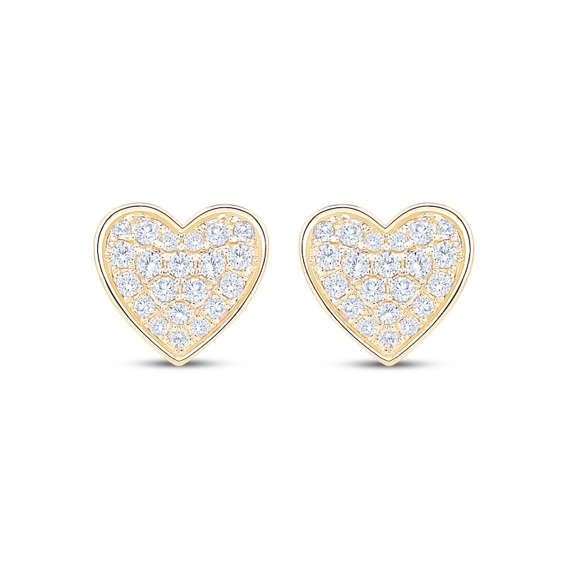 Main Image 2 of Multi-Diamond Heart Stud Earrings 1/3 ct tw 10K Yellow Gold
