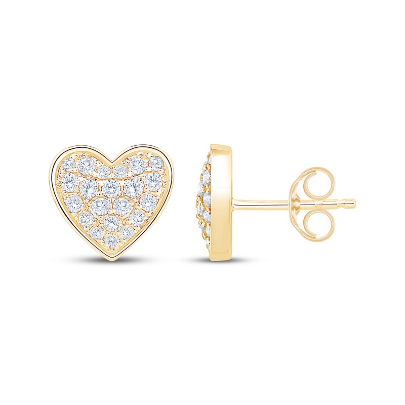 Main Image 3 of Multi-Diamond Heart Stud Earrings 1/3 ct tw 10K Yellow Gold