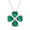 Thumbnail Image 1 of Heart-Shaped Lab-Created Emerald & White Lab-Created Sapphire Clover Necklace Sterling Silver 18"