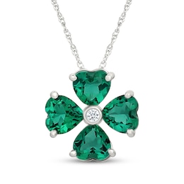Heart-Shaped Lab-Created Emerald & White Lab-Created Sapphire Clover Necklace Sterling Silver 18"
