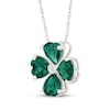 Thumbnail Image 2 of Heart-Shaped Lab-Created Emerald & White Lab-Created Sapphire Clover Necklace Sterling Silver 18"