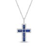 Thumbnail Image 1 of Baguette-Cut Blue Lab-Created Sapphire & White Lab-Created Sapphire Cross Necklace Sterling Silver 18"