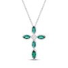 Thumbnail Image 1 of Marquise-Cut Lab-Created Emerald & White Lab-Created Sapphire Cross Necklace Sterling Silver 18"