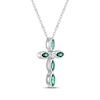 Thumbnail Image 2 of Marquise-Cut Lab-Created Emerald & White Lab-Created Sapphire Cross Necklace Sterling Silver 18"
