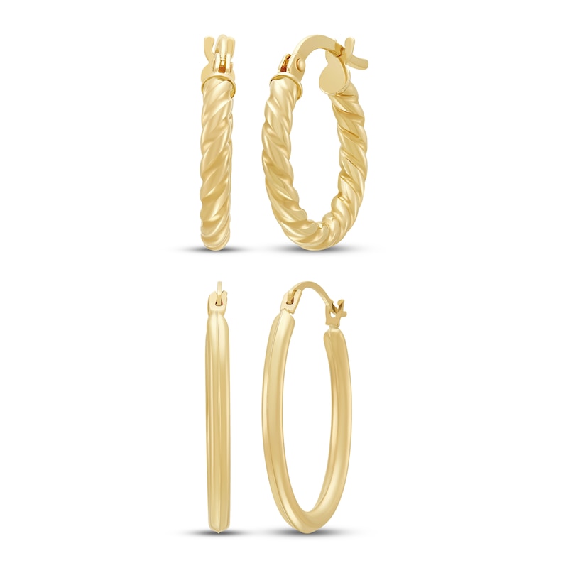 Main Image 1 of Twist & Polished Hoop Earrings Set 10K Yellow Gold