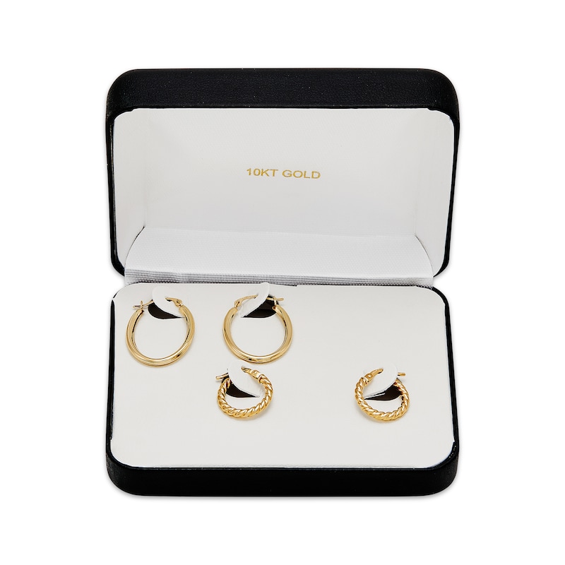 Main Image 4 of Twist & Polished Hoop Earrings Set 10K Yellow Gold