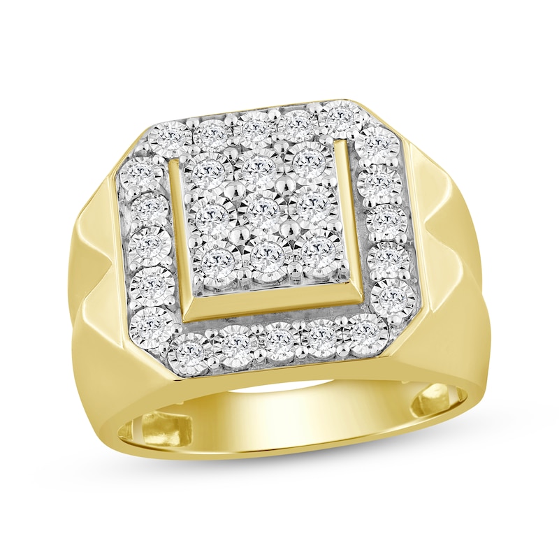 Main Image 1 of Men's Multi-Diamond Square Ring 1/2 ct tw 10K Yellow Gold