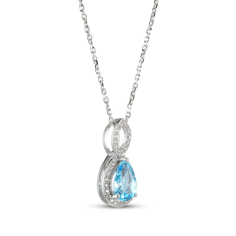 Main Image 2 of Pear-Shaped Swiss Blue Topaz & White Lab-Created Sapphire Necklace Sterling Silver 18"