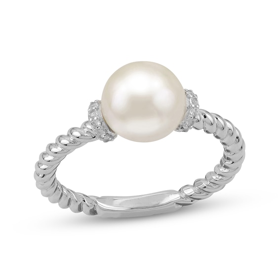 Cultured Pearl & White Topaz Twist Ring Sterling Silver