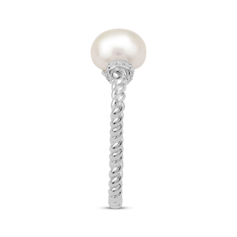 Main Image 2 of Cultured Pearl & White Topaz Twist Ring Sterling Silver