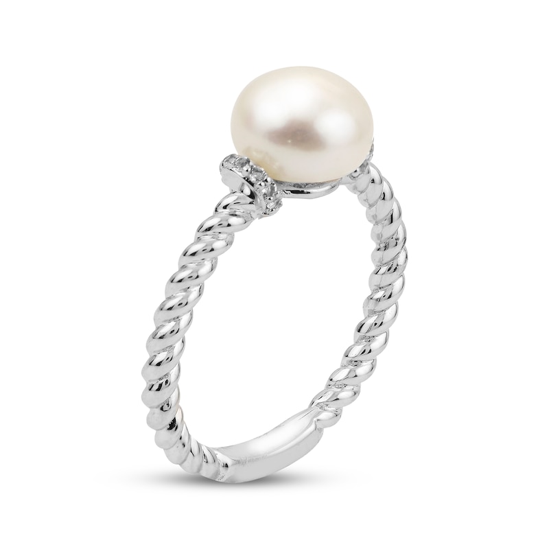 Main Image 3 of Cultured Pearl & White Topaz Twist Ring Sterling Silver