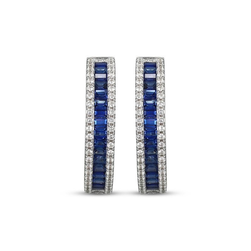 Main Image 2 of Baguette-Cut Blue Lab-Created Sapphire & White Lab-Created Sapphire Hoop Earrings Sterling Silver