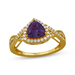 Trillion-Cut Lab-Created Alexandrite & White Lab-Created Sapphire Ring 10K Yellow Gold