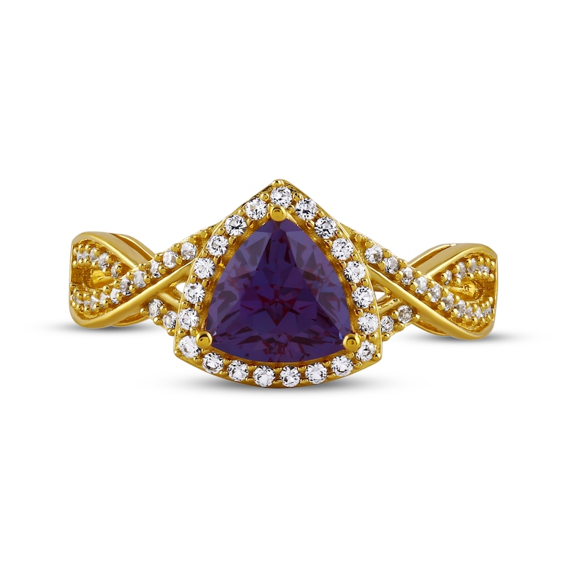 Main Image 3 of Trillion-Cut Lab-Created Alexandrite & White Lab-Created Sapphire Ring 10K Yellow Gold