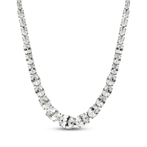 Oval-Cut White Lab-Created Sapphire Graduated Riviera Necklace Sterling Silver 16"