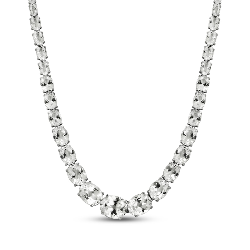 Main Image 1 of Oval-Cut White Lab-Created Sapphire Graduated Riviera Necklace Sterling Silver 16"