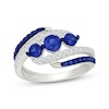 Thumbnail Image 1 of Blue & White Lab-Created Sapphire Three-Stone Bypass Ring Sterling Silver