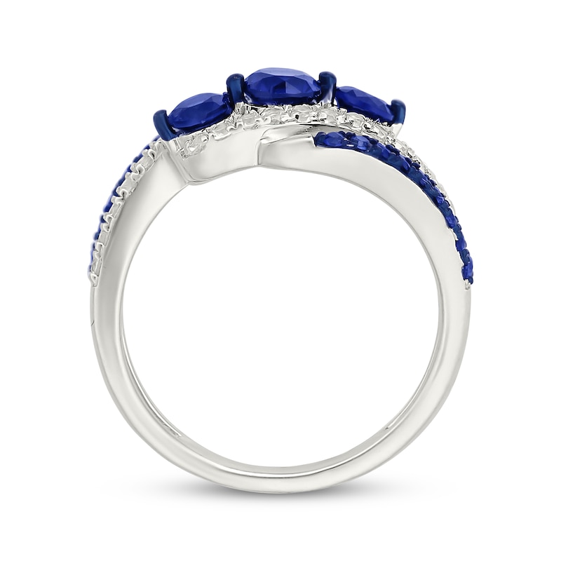 Main Image 3 of Blue & White Lab-Created Sapphire Three-Stone Bypass Ring Sterling Silver